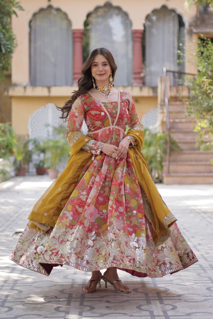 Angarakha Alia Cut Gown With Dupatta Set