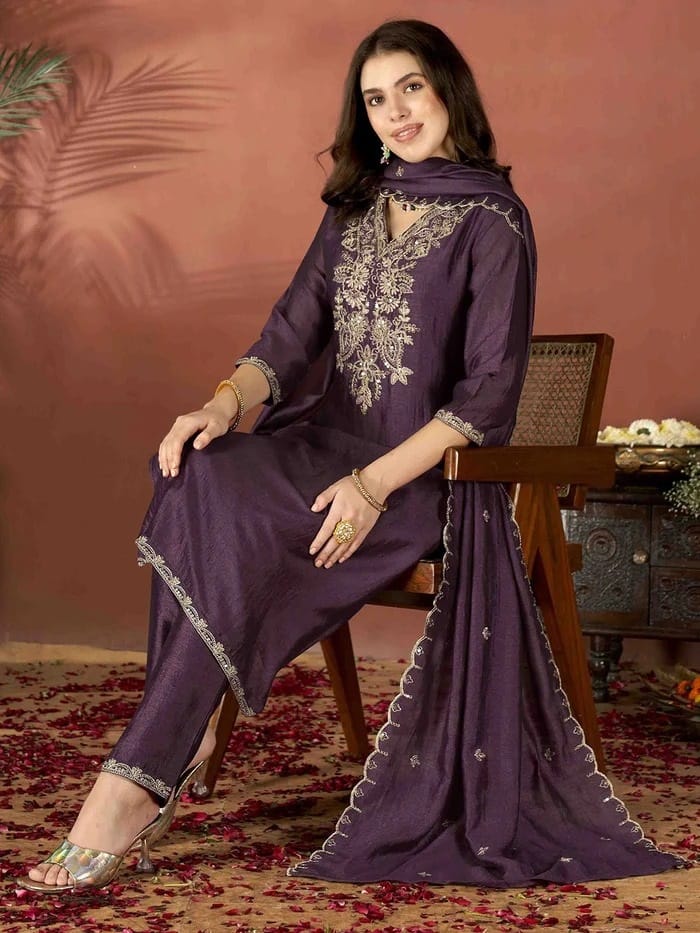 Royal Orchid Embroidered Suit Set