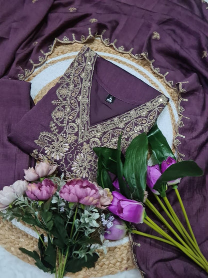 Royal Orchid Embroidered Suit Set