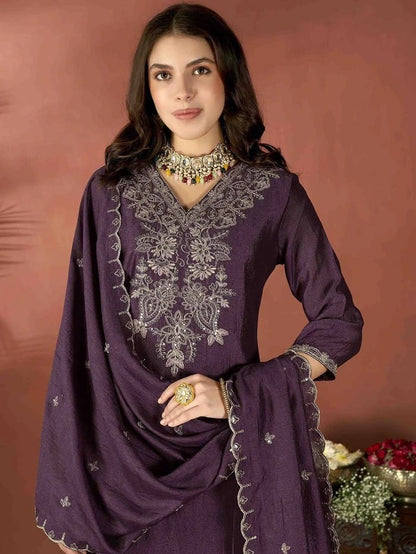 Royal Orchid Embroidered Suit Set