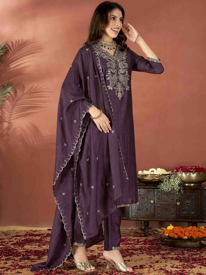 Royal Orchid Embroidered Suit Set