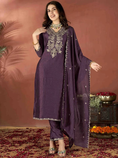 Royal Orchid Embroidered Suit Set