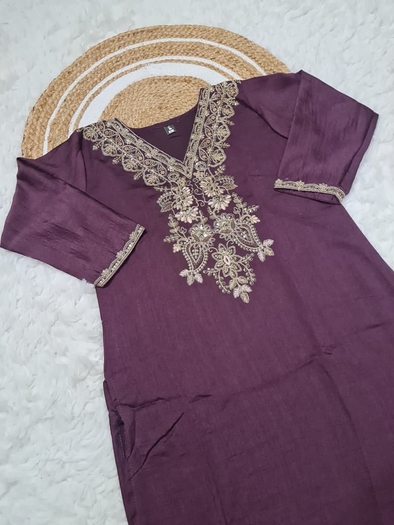 Royal Orchid Embroidered Suit Set