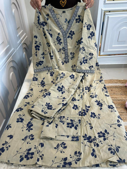 Soft Beige Floral Kurti Set