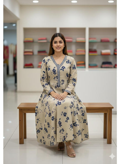 Soft Beige Floral Kurti Set